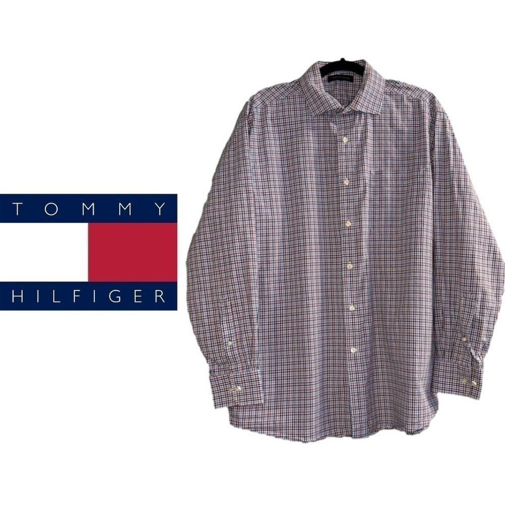 Tommy Hilfiger Men’s Dress Shirt - Size 16.5 34/35 or Large - White Blue Red